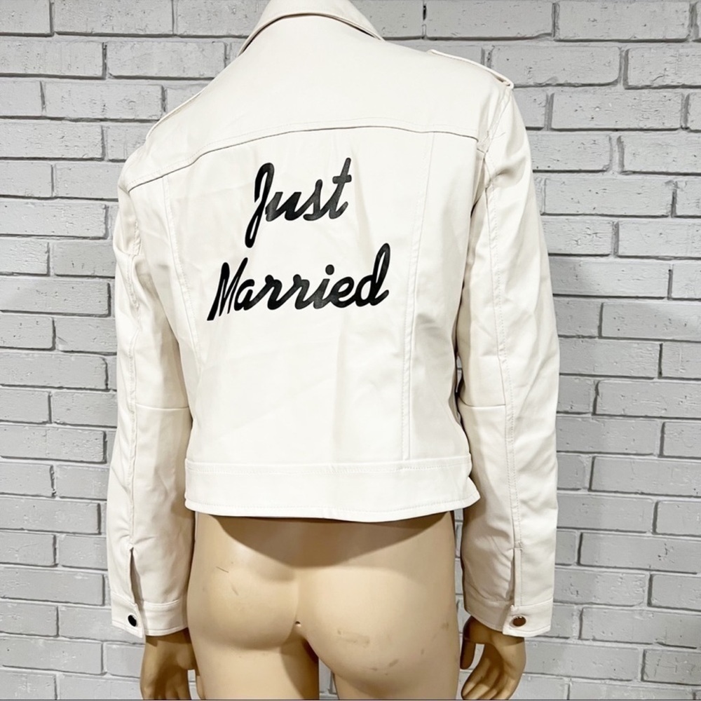 Barney’s Originals Faux Leather Just Married Ecru Jacket - Picture 1 of 7